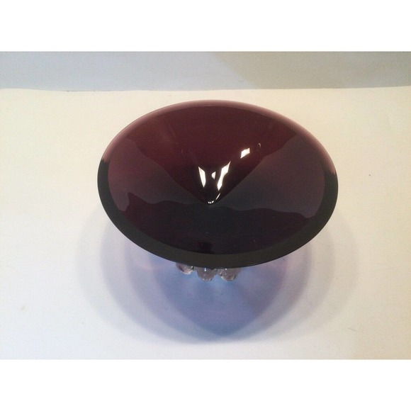 Art Glass Compote Candy Dish Trinket Clear Hand Blown Bubble Glass Base Flawless - Picture 3 of 5